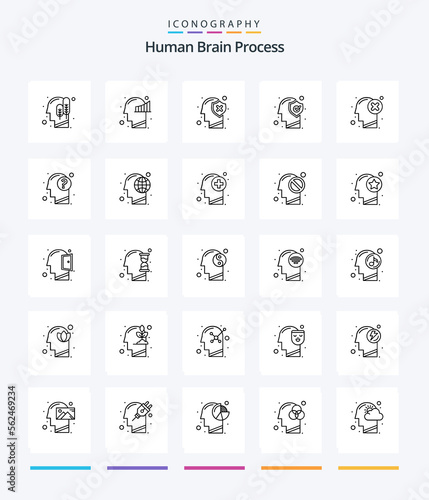 Creative Human Brain Process 25 OutLine icon pack Such As mark. head. brain. failure. mind