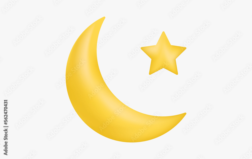 yellow moon and star 3d isolated shiny. Realistic 3d design. For mobile applications. Vector illustration yellow moon and star 3d isolated shiny. Realistic 3d design. For mobile applications. Vector illustration