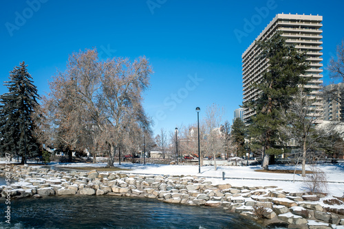 Winter in the Wingfield  park downtown Reno, Nevada. photo