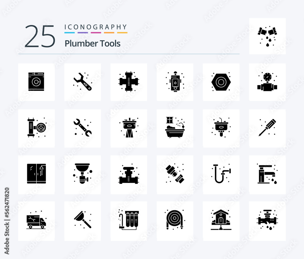 Plumber 25 Solid Glyph icon pack including mechanical. emergency. pipes. design. city
