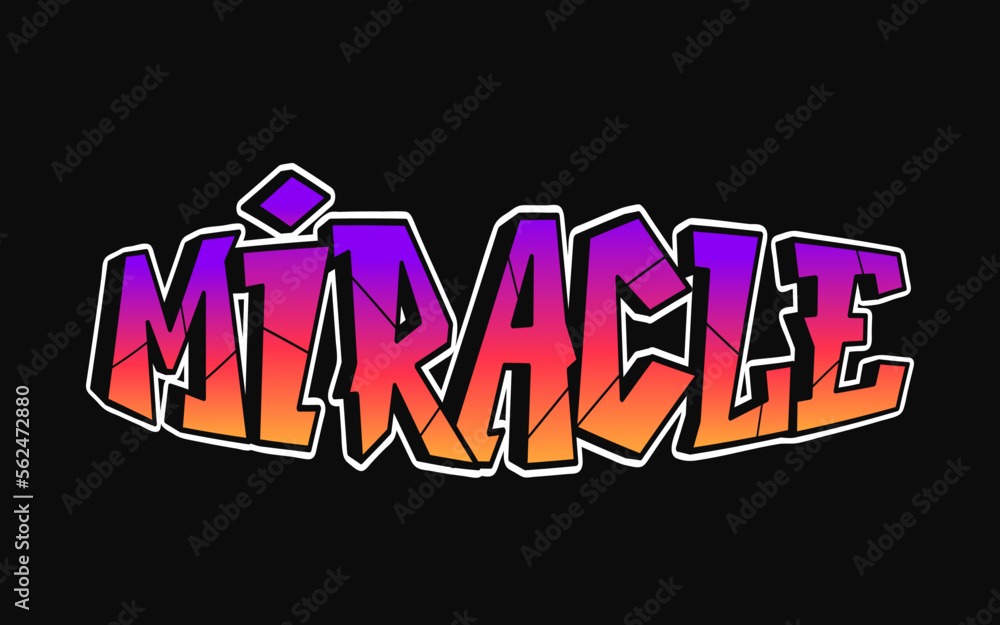 Miracle word trippy psychedelic graffiti style letters.Vector hand drawn doodle cartoon logo Miracle illustration. Funny cool trippy letters, fashion, graffiti style print for t-shirt, poster concept
