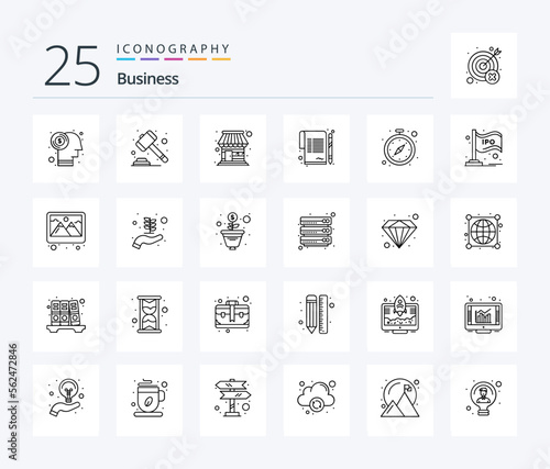 Business 25 Line icon pack including stop watch. agreement. building. sign. contract
