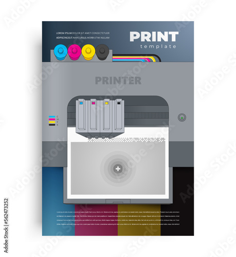 Printer printing photo Flyer Cover design template vector