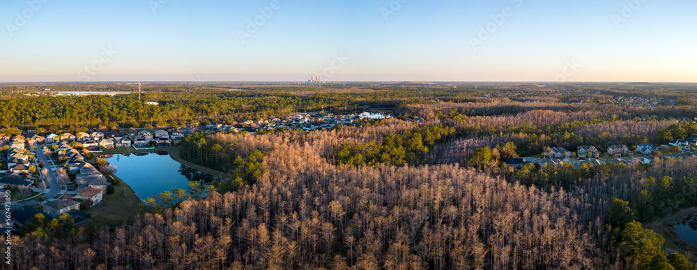 Aerial panoramic view of east Orlando, Florida. USA January 2023