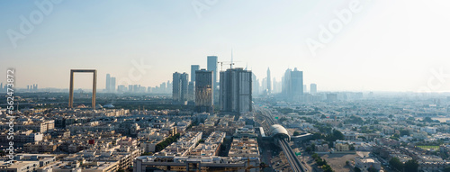 Panoramic beautiful view of the center of Dubai from a height. Dubai, United Arab Emirates