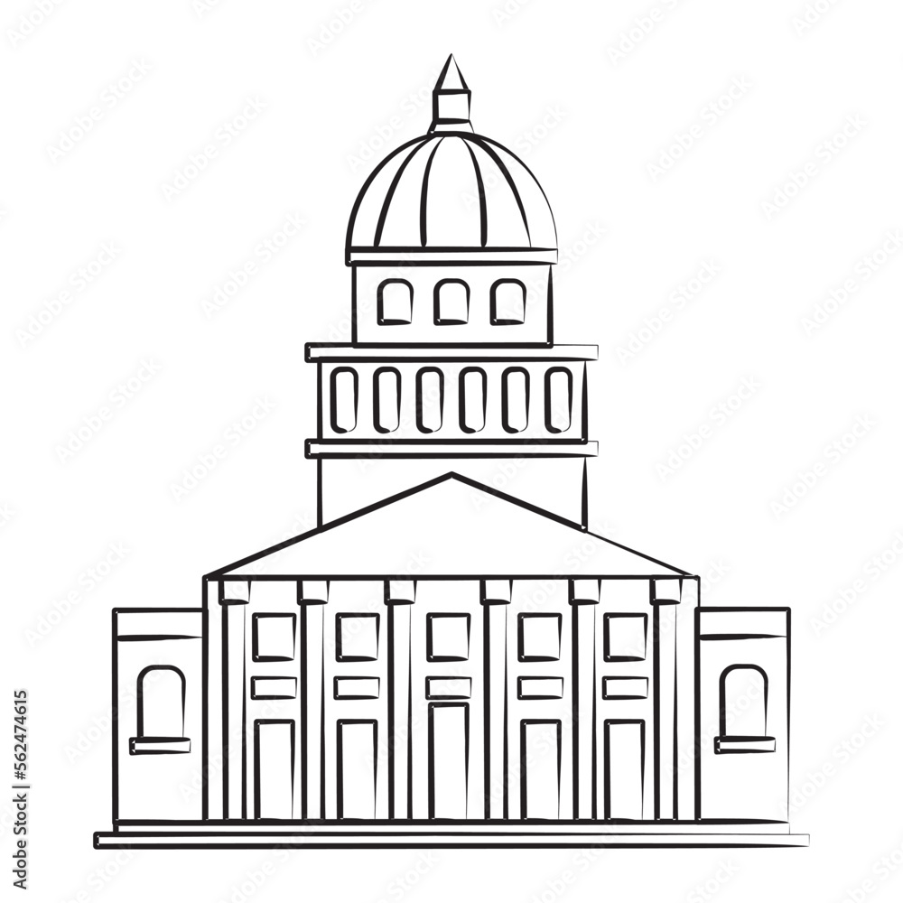 Isolated sketch of French pantheon landmark Vector