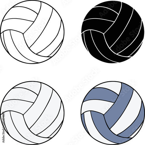 Volleyball Ball Clipart Set - Outline, Silhouette & Color	
