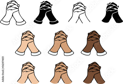 Prayer or Begging Hands Closed Clipart Set - Outline, Silhouette & Color
