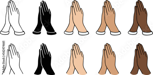 Praying Hands Clipart Set - Outline, Silhouette & Color