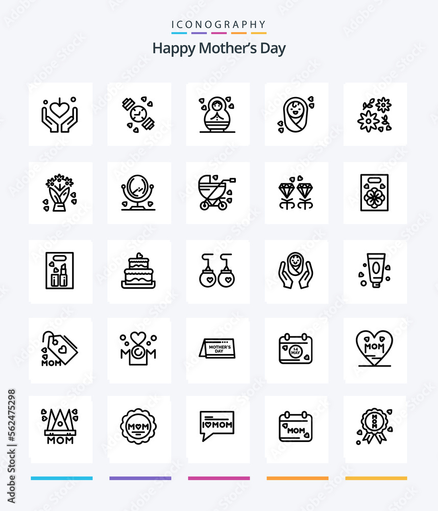 Creative Happy Mothers Day 25 OutLine icon pack  Such As . flower . timer. bouquet . children