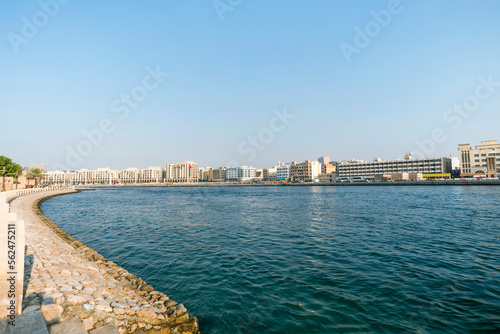 Beautiful promenade on the coast of old Dubai. Al Shindagha Historical District sits alongside the Dubai Creek, and is one of the oldest parts of Dubai