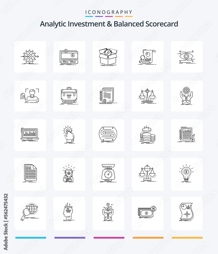 Creative Analytic Investment And Balanced Scorecard 25 OutLine icon pack  Such As analytics. work. fundraising. progress. performance