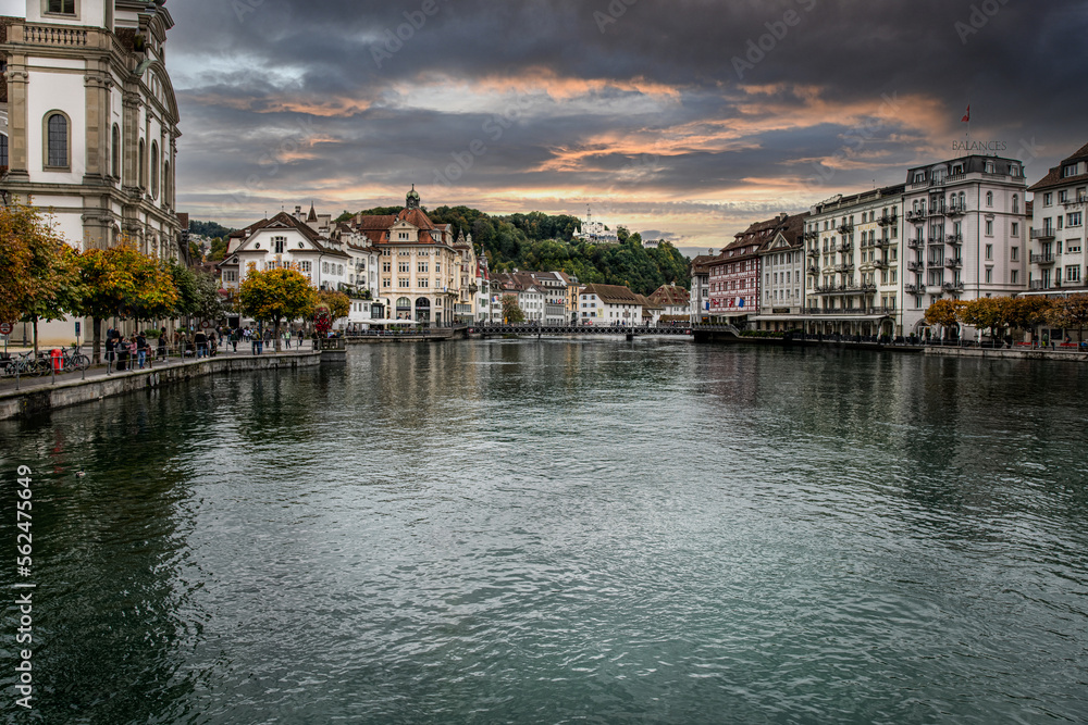 Wide shot of Lucerne cityscape