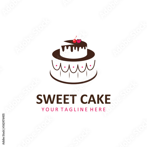 Birthday Cake Logo Template With Cherries And Candles.