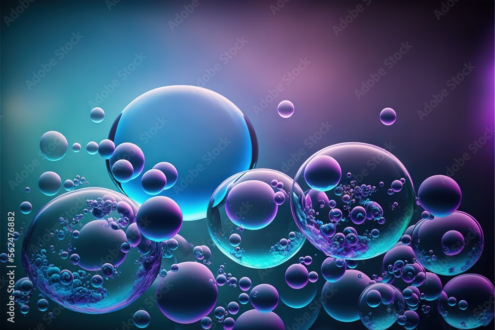 a bunch of bubbles floating in the air on a blue and purple background ...