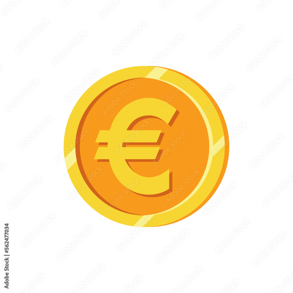 Euro sign on gold coin flat style Euro sign on gold coin flat style