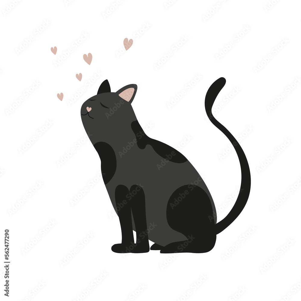 Cute valentine. Lovely cat with pink hearts. Can be used for t-shirt print, stickers, greeting card design. Cute valentine. Lovely cat with pink hearts. Can be used for t-shirt print, stickers, greeting card design.