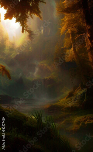 fantasy landscape with mountains  rocks and trees  generative ai  concept illustration   these depiction is fictitious and generated 