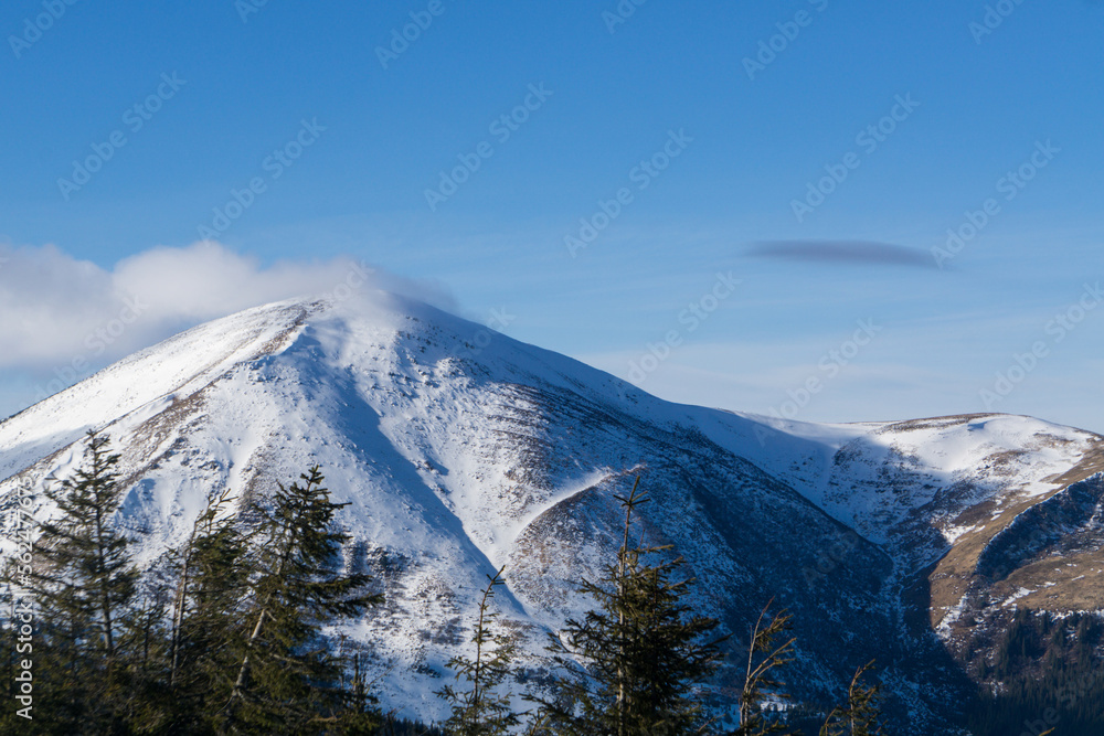 Snowy mountain peak. Carpathians. Ukraine.