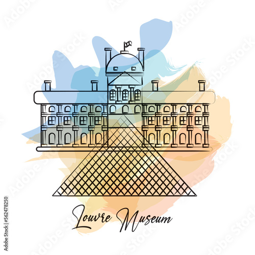 Isolated watercolor sketch of Louvre Museum France Vector