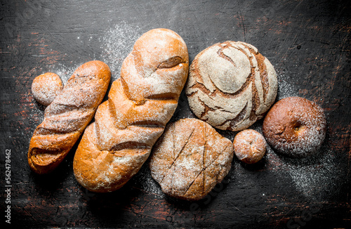 Types of bread from rye and wheat flour.