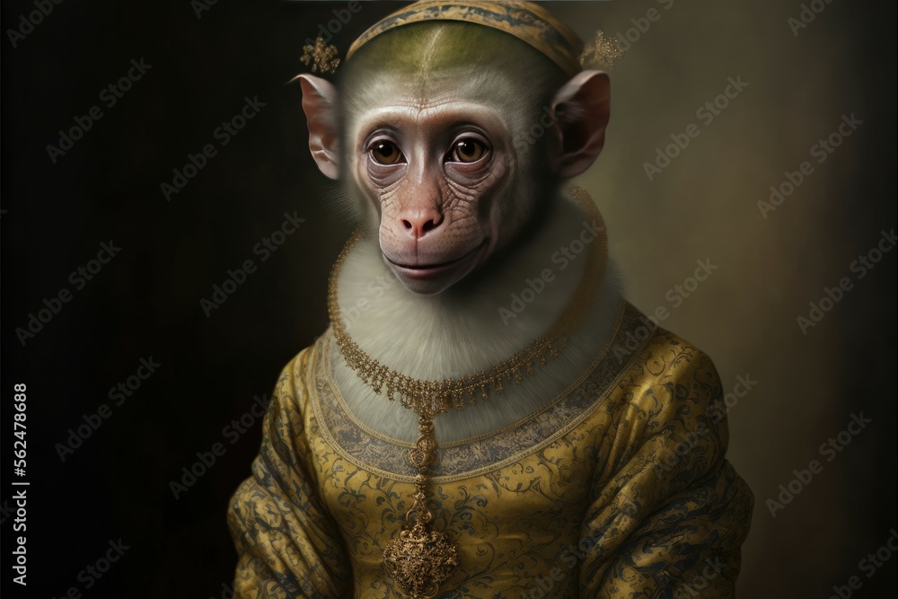 Portrait of monkey in a victorian dress. Generative AI - obrazy, fototapety, plakaty 