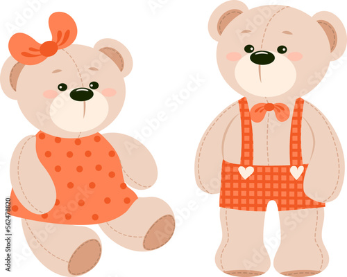 Vector hand-drawn illustration of a cute teddy bear. Gift toy for Valentines day, birthday, Christmas, holiday. Doodle.