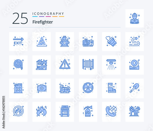 Firefighter 25 Blue Color icon pack including bucket. firefighter. sign. fire. car