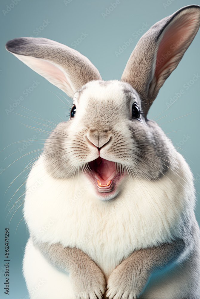 Fototapeta premium Funny Face, cute little White rabbit - Generative AI