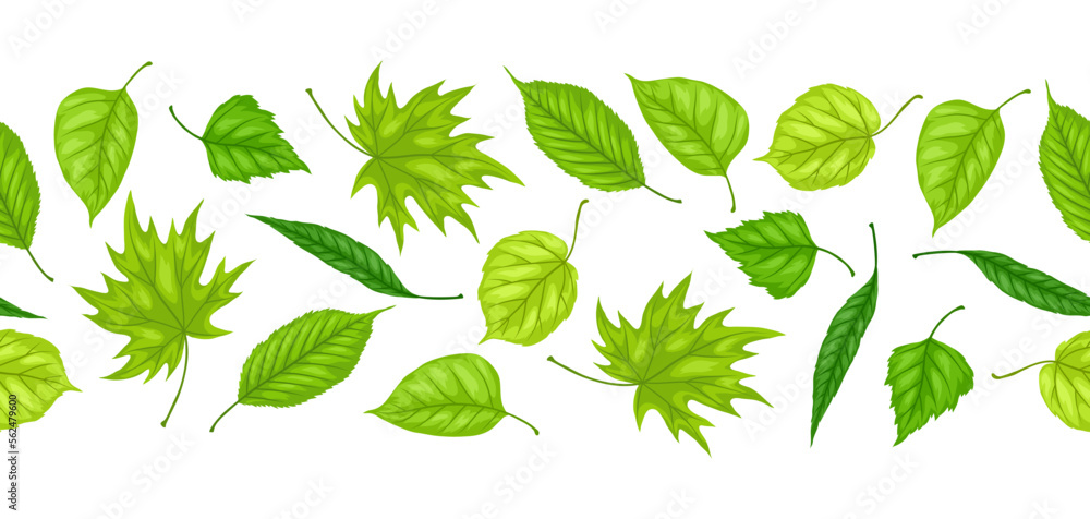 Obraz premium Seamless pattern with spring leaves. Beautiful decorative foliage.