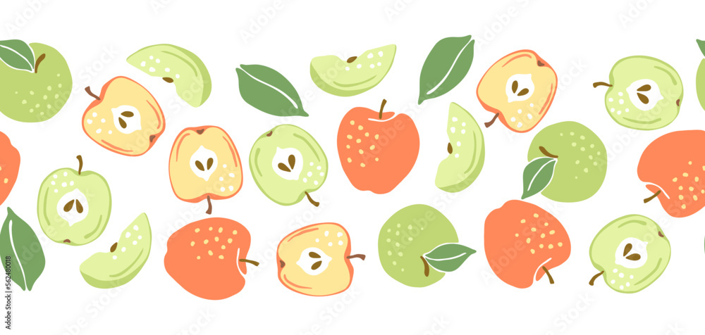 Seamless pattern with ripe apples. Decorative fruits and leaves. Seamless pattern with ripe apples. Decorative fruits and leaves.
