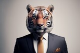 Isolated portrait of a tiger in a man's body wearing a suit and tie - Generated by Generative AI