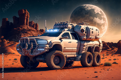 dodge ram 3500 on the surface of mars generated ai photo