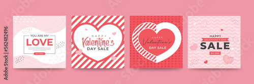 Happy Valentine's Day greeting cards. Trendy abstract square art templates. Suitable for social media, flyer mobile apps, banners design bundle. Vector Illustrator
