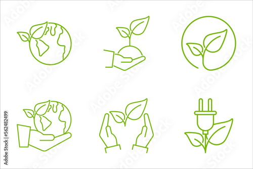 Eco friendly related thin line icon set. Linear ecology icons. Environmental sustainability simple symbol. vector illustration on white background.