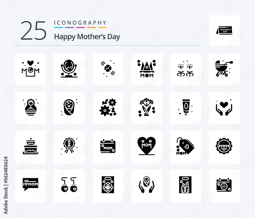 Happy Mothers Day 25 Solid Glyph icon pack including mom . hat . furniture . hand watch