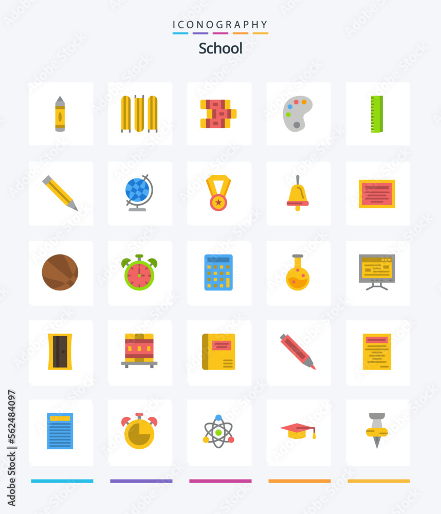 Creative School 25 Flat icon pack  Such As geography. school. notebook. ruler. paint