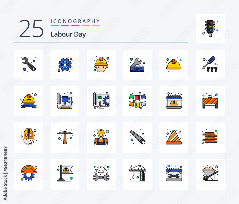 Labour Day 25 Line Filled icon pack including labor. day. miner. wrench. engineer