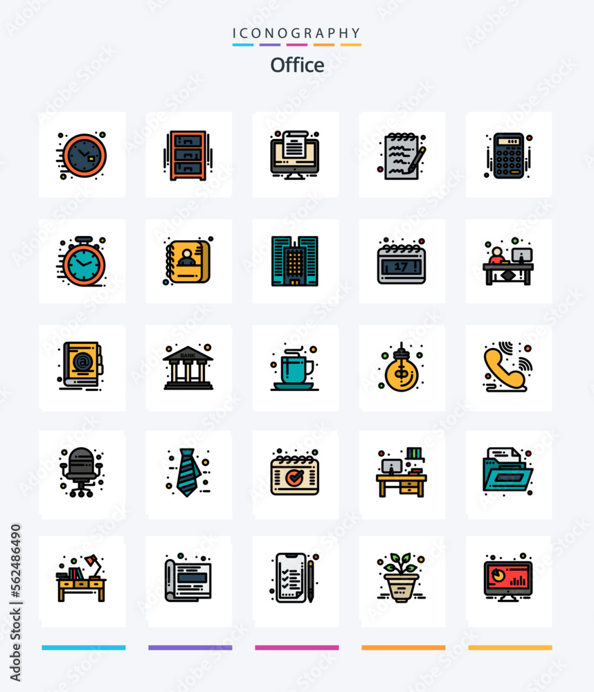 Creative Office 25 Line FIlled icon pack  Such As banking. accounting. wardrobe. notepad. document