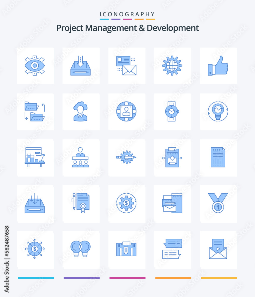 Creative Project Management And Development 25 Blue icon pack  Such As list. conversation. box. mailing. project