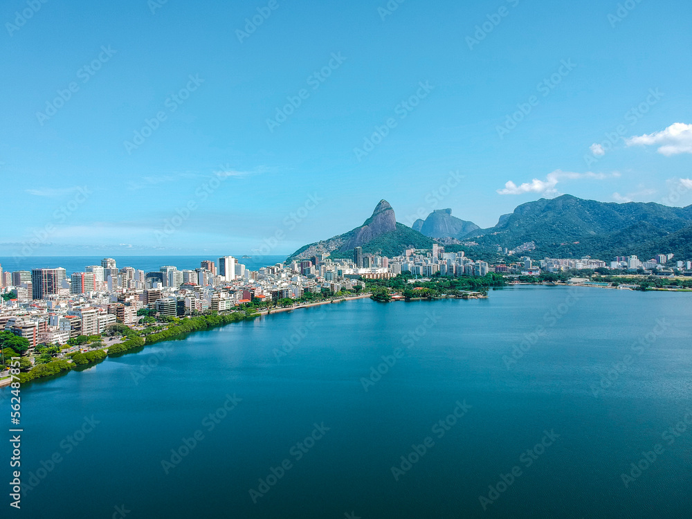 High-angle view of Lagoa Rodrigo de Freitas in Rio de Janeiro