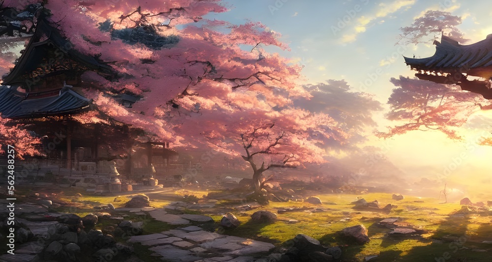 幻想的な春の神社と桜の風景_44