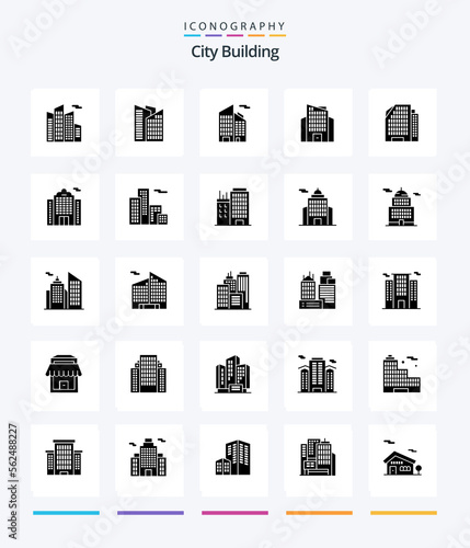 Creative City Building 25 Glyph Solid Black icon pack Such As building. business. office. building. government