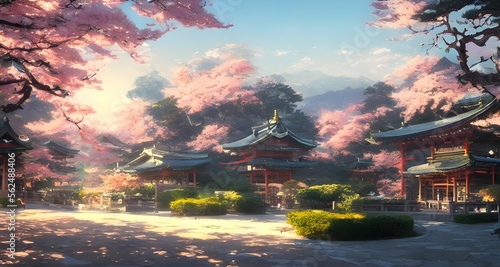 幻想的な春の神社と桜の風景_29