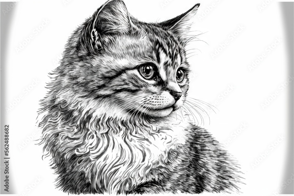 a drawing of a cat with a sad look on its face and a sad look on its ...