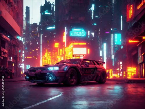 a concept car in cyberpunk city at night with neon lights © Faisal