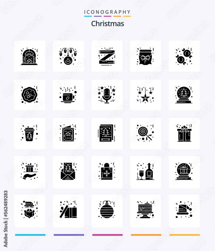 Creative Christmas 25 Glyph Solid Black icon pack  Such As candy. christmas. accessories. candy. scarf