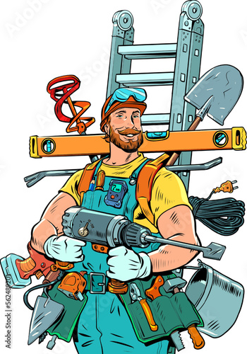 A man with red hair and a beard organizes his household and work affairs, where he uses many tools. The worker is ready to perform any task related to the repair.