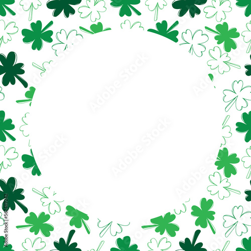 Round frame with shamrock green clover leaves vector illustrartion on white background. Saint Patrick s day celebration  empty space for text.