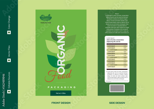 Organic Product Packaging Design Organic Pouch Label Front Back design with nutritional Information Print Ready File